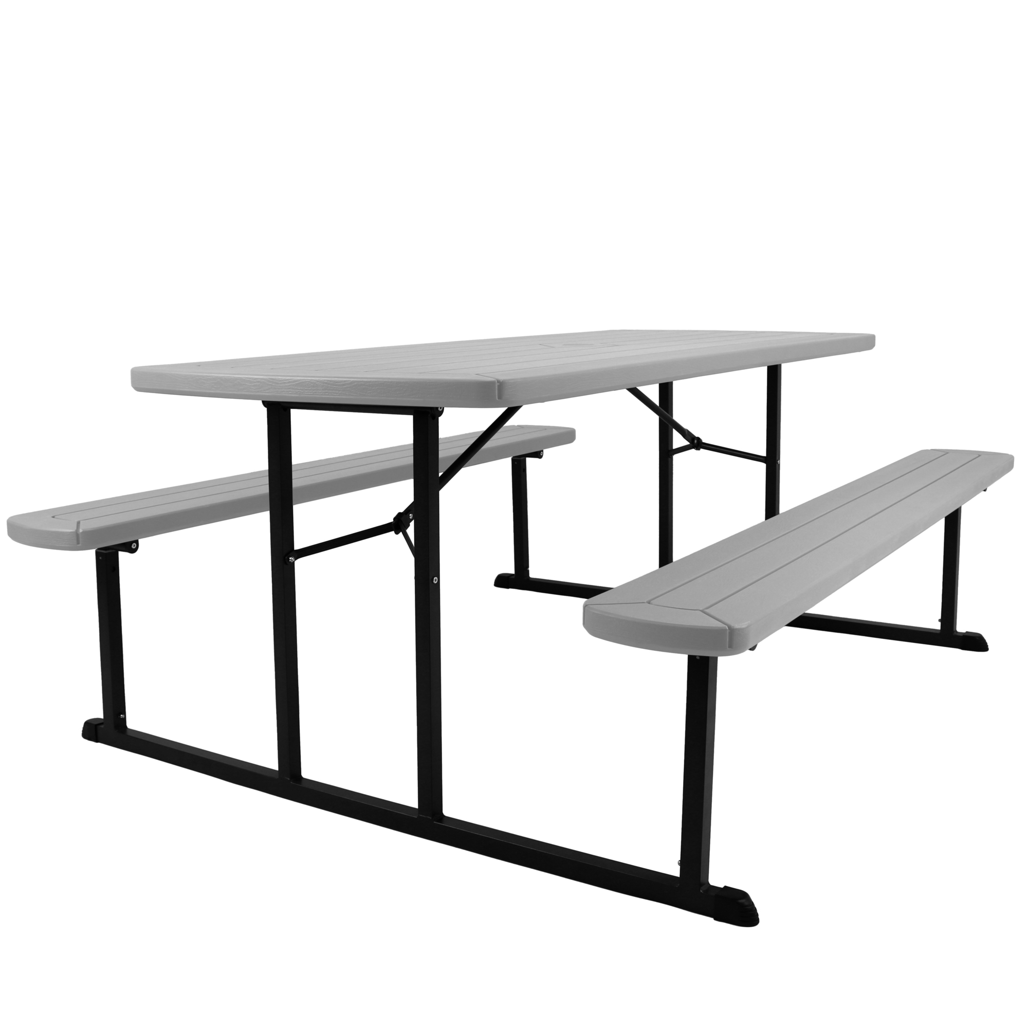 National Public Seating, Blow Molded Picnic Table light Grey Black Frame, Table Shape Rectangle, Primary Color Gray, Height 29.5 in, Model# BMPT3072-BK02